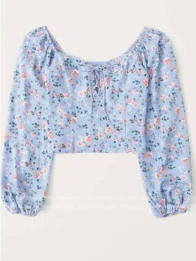 Abercrombie & Fitch Light Blue Floral Tie-Front Top